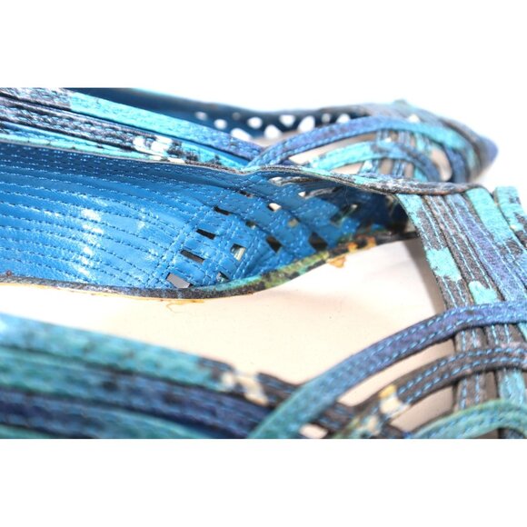 Dana Buchman Blue & Black Peep Toe Wedge Shoes Size 7.5 Faux Snakeskin Pattern - Picture 5 of 7